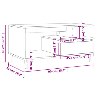 vidaXL Coffee Table Smoked Oak 90x49x45 cm Engineered Wood