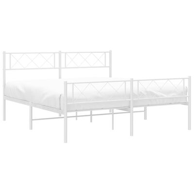 vidaXL Metal Bed Frame without Mattress with Footboard White 140x190 cm