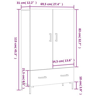 vidaXL Highboard Grey Sonoma 69.5x31x115 cm Engineered Wood