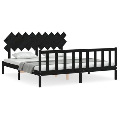 vidaXL Bed Frame without Mattress Black Super King Size Solid Wood Pine