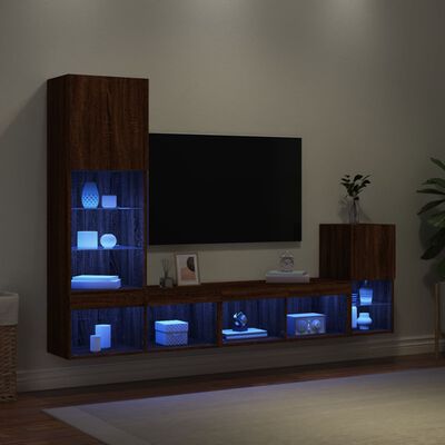 vidaXL 4 Piece TV Wall Units with LED Brown Oak Engineered Wood