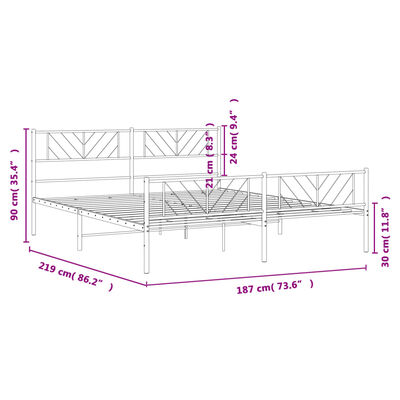 vidaXL Metal Bed Frame without Mattress with Footboard White 183x213 cm