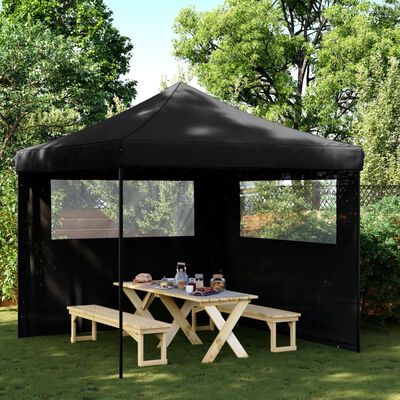 vidaXL Foldable Party Tent Pop-Up with 2 Sidewalls Black