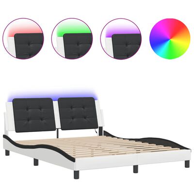 vidaXL Bed Frame with LED without Mattress White and Black 160x200 cm