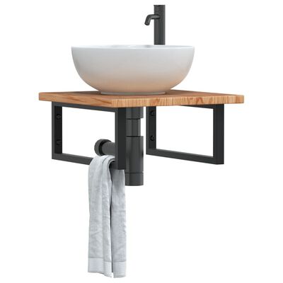 vidaXL Basin Shelf Wall Mounted Steel and Solid Wood Oak