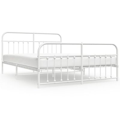 vidaXL Metal Bed Frame without Mattress with Footboard White 183x213 cm