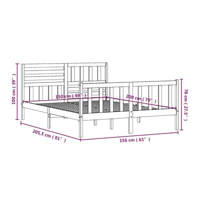 vidaXL Bed Frame without Mattress King Size Solid Wood