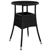 vidaXL Garden Table Ø60x75 cm Tempered Glass and Poly Rattan Black