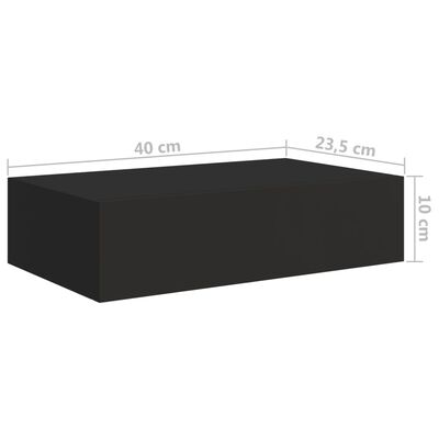 vidaXL Wall-mounted Drawer Shelf Black 40x23.5x10cm MDF