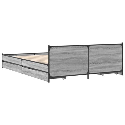 vidaXL Bed Frame with Drawers without Mattress Grey Sonoma 150x200 cm King Size