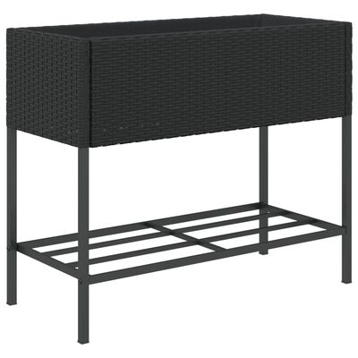 vidaXL Garden Planters with Shelf 2 pcs Black 90x40x75 cm Poly Rattan