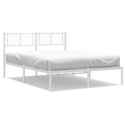 vidaXL Metal Bed Frame without Mattress with Headboard White 140x200 cm