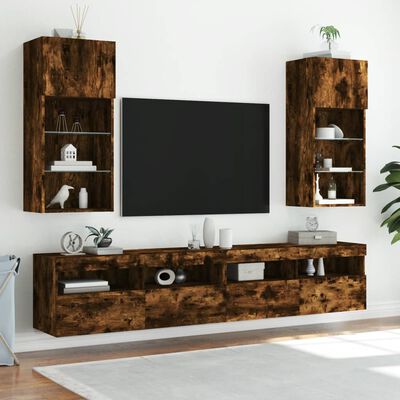 vidaXL TV Cabinet with LED Lights Smoked Oak 40.5x30x90 cm