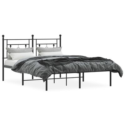 vidaXL Metal Bed Frame without Mattress with Headboard Black 140x200 cm