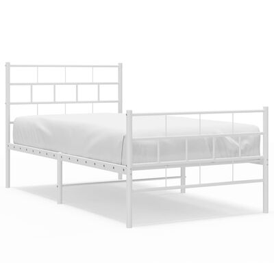 vidaXL Metal Bed Frame without Mattress with Footboard White 90x200 cm