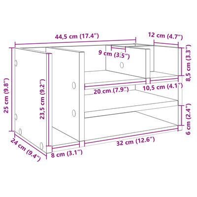 vidaXL Desk Organiser Grey Sonoma 44.5x24x25 cm Engineered wood