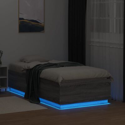 vidaXL Bed Frame with LED without Mattress Grey Sonoma 90x190 cm Single