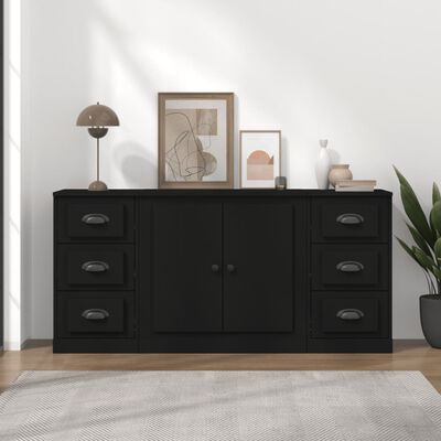 vidaXL Sideboards 3 pcs Black Engineered Wood