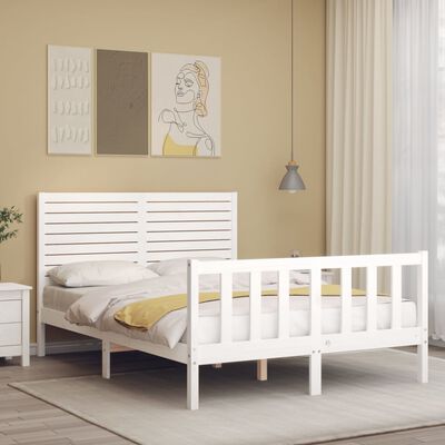 vidaXL Bed Frame without Mattress White Small Double Solid Wood Pine