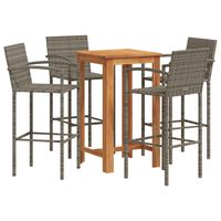 vidaXL 5 Piece Garden Bar Set Grey Solid Wood Acacia and Poly Rattan