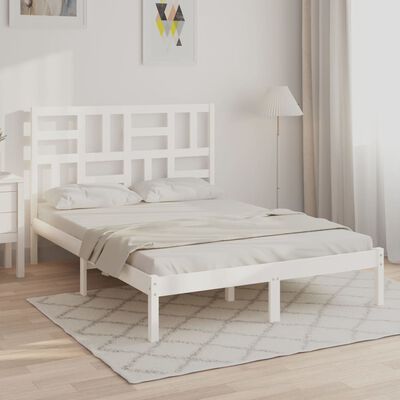 vidaXL Bed Frame without Mattress White Solid Wood 135x190 cm Double