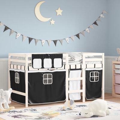 vidaXL Kids' Loft Bed with Curtains without Mattress White&Black 80x200 cm