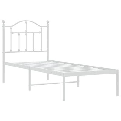 vidaXL Metal Bed Frame without Mattress with Headboard White 75x190 cm Small Single