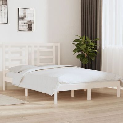 vidaXL Bed Frame without Mattress White 135x190 cm Double Solid Wood Pine