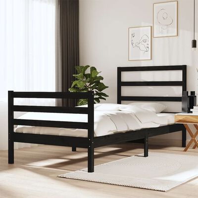 vidaXL Bed Frame without Mattress Black 75x190 cm Small Single Solid Wood Pine