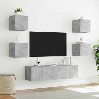 vidaXL 6 Piece TV Wall Units with LED Concrete Grey Engineered Wood