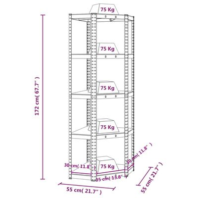 vidaXL 5-Layer Corner Shelf Anthracite Steel&Engineered Wood