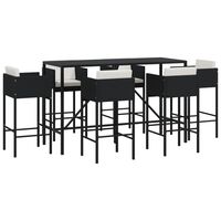 vidaXL 7 Piece Garden Bar Set with Cushions Black Poly Rattan