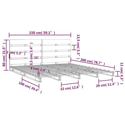 vidaXL Bed Frame without Mattress Honey Brown 150x200 cm King Size Solid Wood Pine