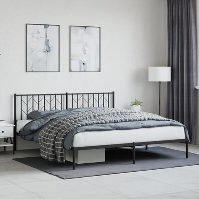 vidaXL Metal Bed Frame without Mattress with Headboard Black 183x213 cm