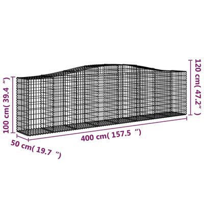 vidaXL Arched Gabion Baskets 5 pcs 400x50x100/120 cm Galvanised Iron