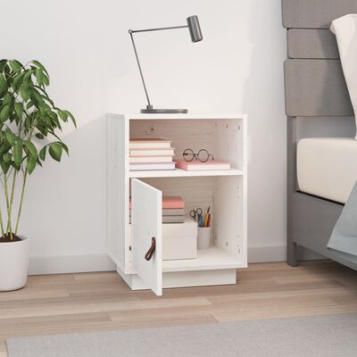 vidaXL Bedside Cabinet White 40x34x55 cm Solid Wood Pine