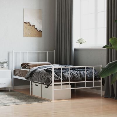 vidaXL Metal Bed Frame without Mattress with Footboard White 107x203 cm