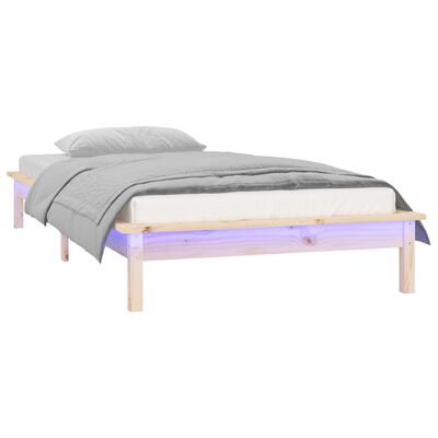 vidaXL LED Bed Frame without Mattress 75x190 cm Small Single Solid Wood