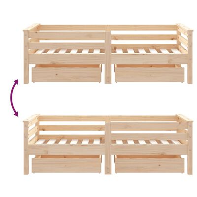 vidaXL Kids Bed Frame with Drawers 70x140 cm Solid Wood Pine