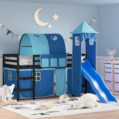 vidaXL Kids' Loft Bed with Tower without Mattress Blue 90x190 cm Single