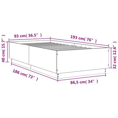 vidaXL Bed Frame with LED without Mattress Grey Sonoma 90x190 cm Single