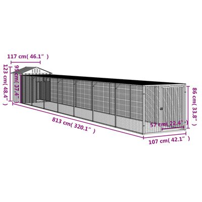 vidaXL Chicken Cage with Run Light Grey 117x813x123 cm Galvanised Steel