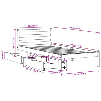 vidaXL Bed Frame without Mattress White 75x190 cm Small Single Solid Wood Pine