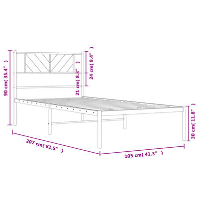 vidaXL Metal Bed Frame without Mattress with Headboard White 100x200 cm