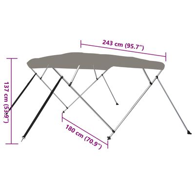 vidaXL 4-bow Bimini Top Grey 243x180x137 cm