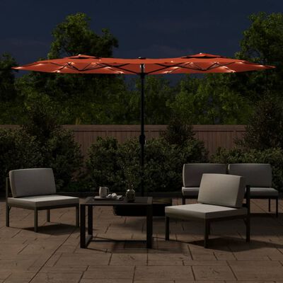 vidaXL Double-Head Garden Parasol with LEDs Terracotta 316x240 cm