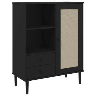 vidaXL Highboard SENJA Rattan Look Black 90x40x112 cm Solid Wood Pine