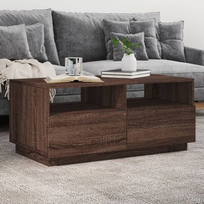 vidaXL Coffee Table with LED Lights Brown Oak 90x49x40 cm