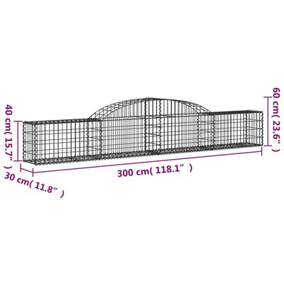 vidaXL Arched Gabion Baskets 12 pcs 300x30x40/60 cm Galvanised Iron