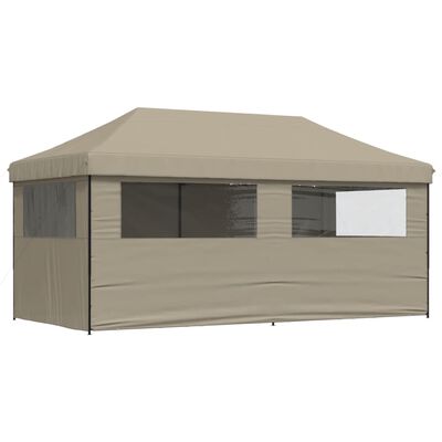 vidaXL Foldable Party Tent Pop-Up with 4 Sidewalls Taupe